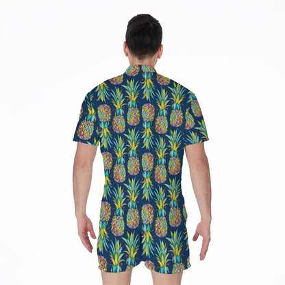 Colorful Pineapple Pattern Print Men's Rompers