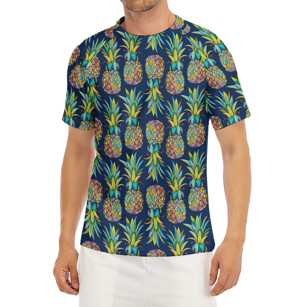 Colorful Pineapple Pattern Print Men's Short Sleeve Rash Guard