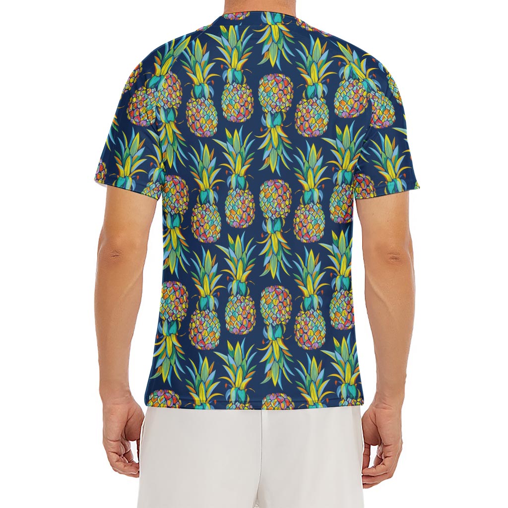 Colorful Pineapple Pattern Print Men's Short Sleeve Rash Guard