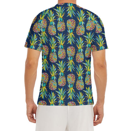 Colorful Pineapple Pattern Print Men's Short Sleeve Rash Guard