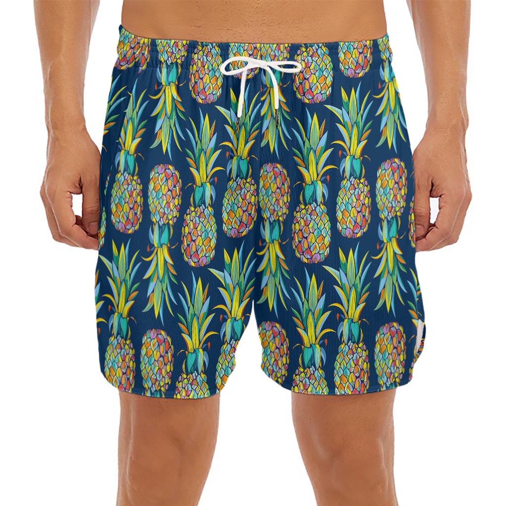 Colorful Pineapple Pattern Print Men's Split Running Shorts