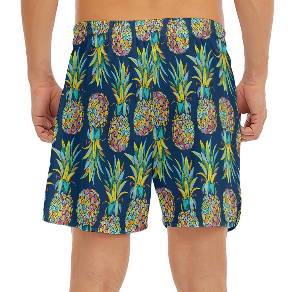 Colorful Pineapple Pattern Print Men's Split Running Shorts