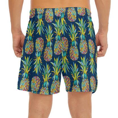 Colorful Pineapple Pattern Print Men's Split Running Shorts