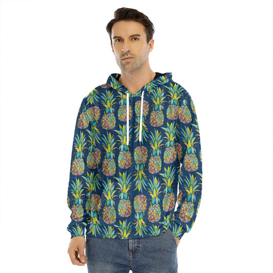 Colorful Pineapple Pattern Print Men's Velvet Pullover Hoodie