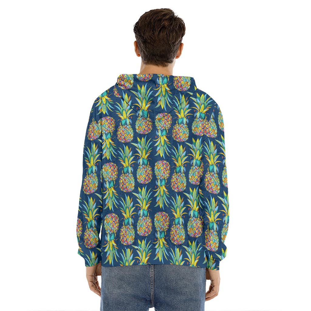 Colorful Pineapple Pattern Print Men's Velvet Pullover Hoodie