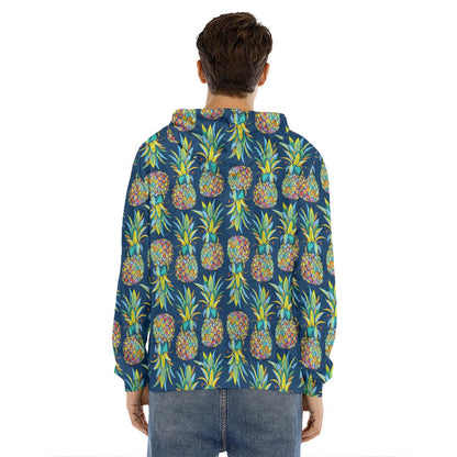 Colorful Pineapple Pattern Print Men's Velvet Pullover Hoodie