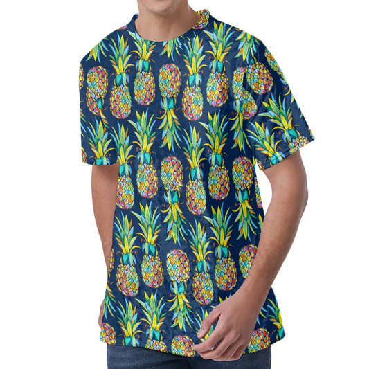 Colorful Pineapple Pattern Print Men's Velvet T-Shirt