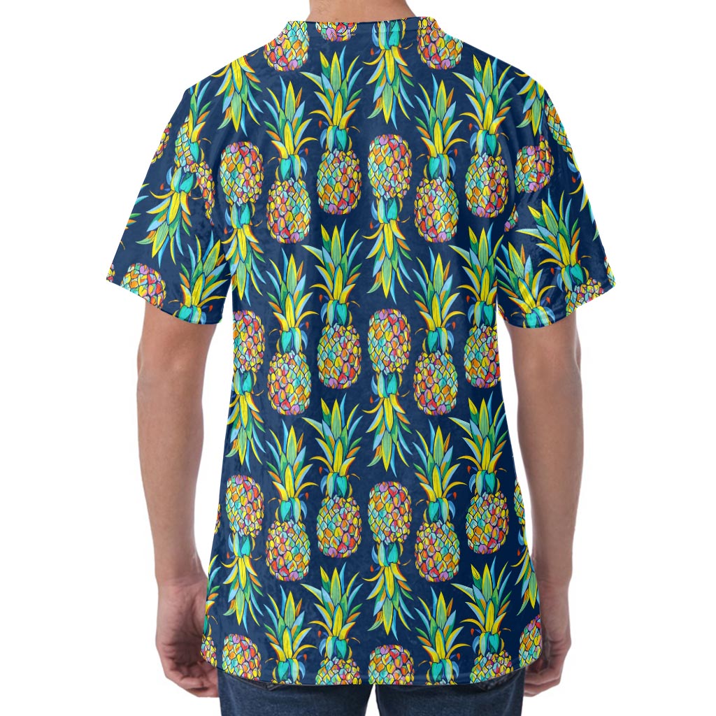 Colorful Pineapple Pattern Print Men's Velvet T-Shirt