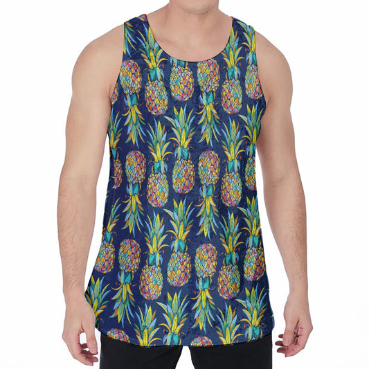 Colorful Pineapple Pattern Print Men's Velvet Tank Top