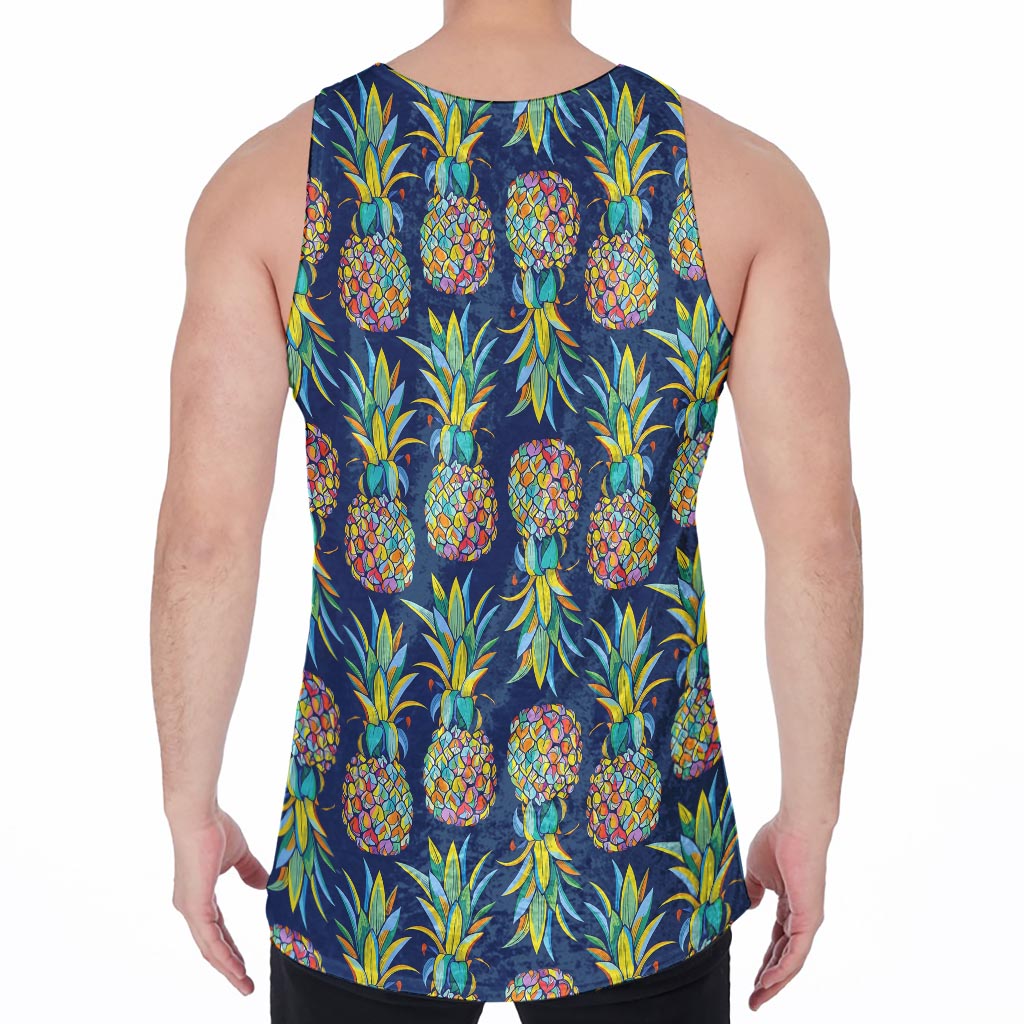 Colorful Pineapple Pattern Print Men's Velvet Tank Top