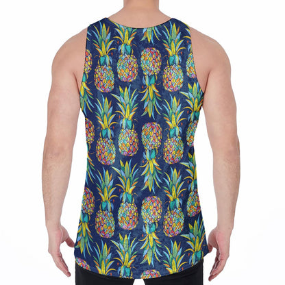 Colorful Pineapple Pattern Print Men's Velvet Tank Top
