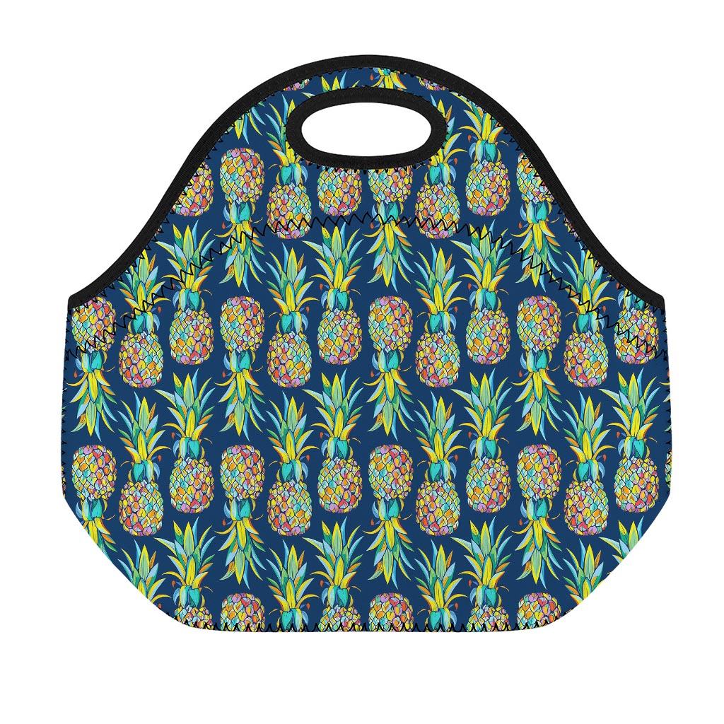 Colorful Pineapple Pattern Print Neoprene Lunch Bag