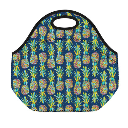 Colorful Pineapple Pattern Print Neoprene Lunch Bag