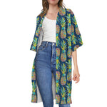 Colorful Pineapple Pattern Print Open Front Beach Cover Up