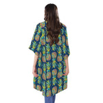 Colorful Pineapple Pattern Print Open Front Beach Cover Up