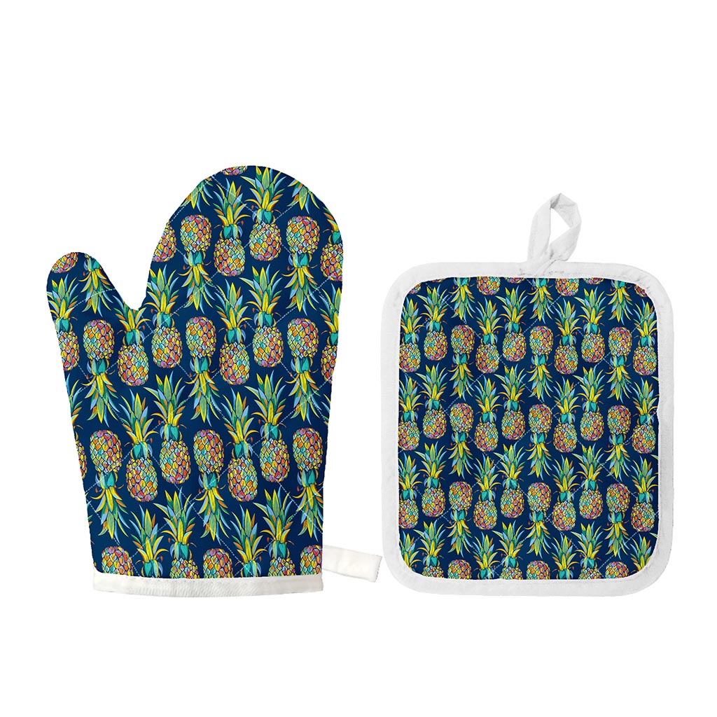Colorful Pineapple Pattern Print Oven Mitt And Pot Holder Set