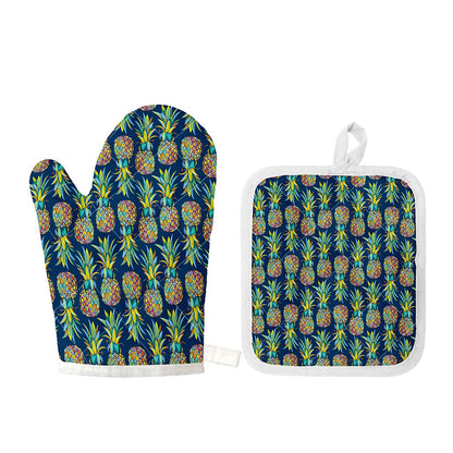 Colorful Pineapple Pattern Print Oven Mitt And Pot Holder Set