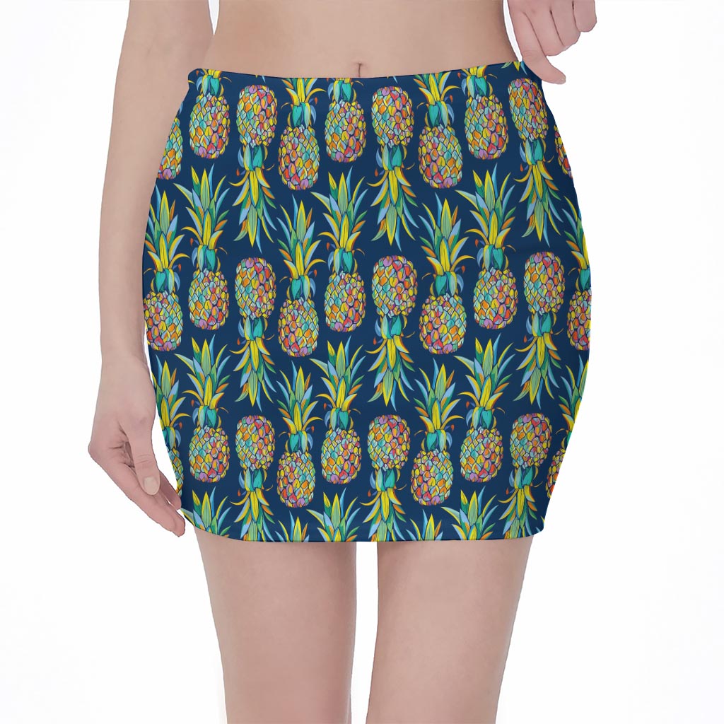 Colorful Pineapple Pattern Print Pencil Mini Skirt