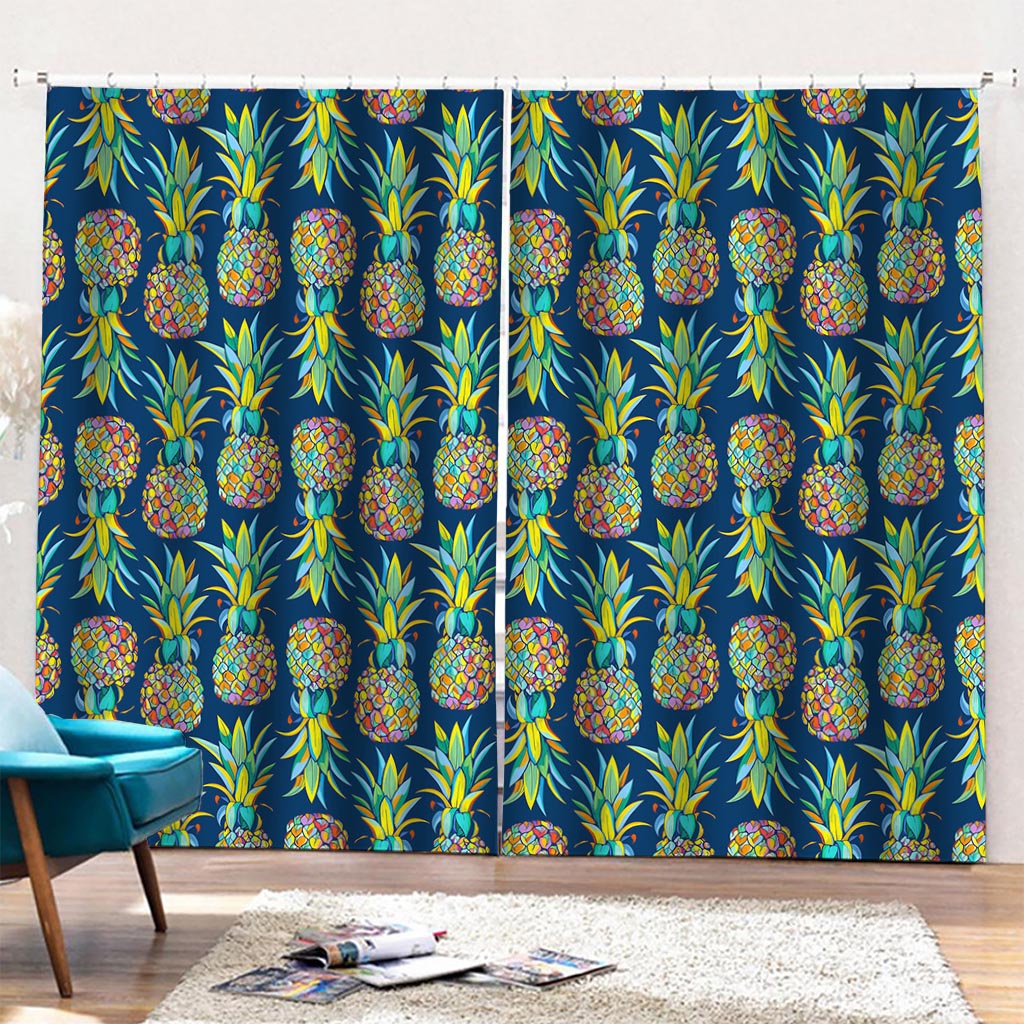 Colorful Pineapple Pattern Print Pencil Pleat Curtains