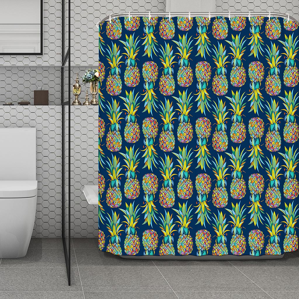Colorful Pineapple Pattern Print Polyester Shower Curtain