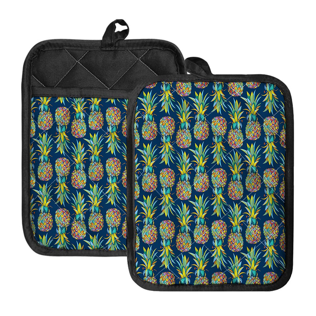 Colorful Pineapple Pattern Print Pot Holders With Pocket