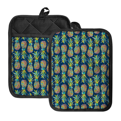 Colorful Pineapple Pattern Print Pot Holders With Pocket