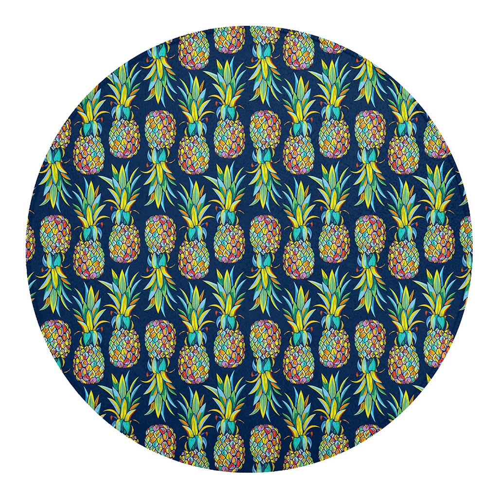 Colorful Pineapple Pattern Print Round Blanket