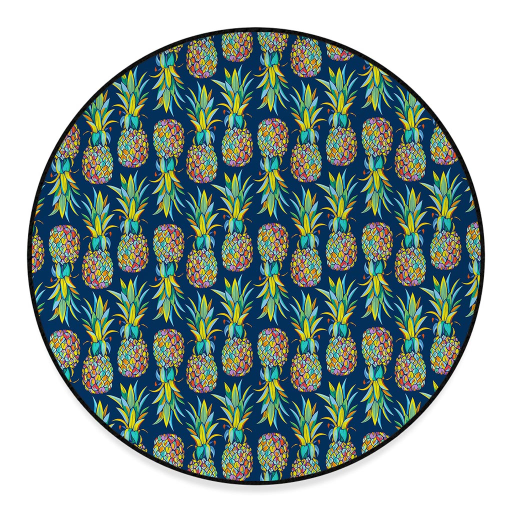 Colorful Pineapple Pattern Print Round Floor Mat