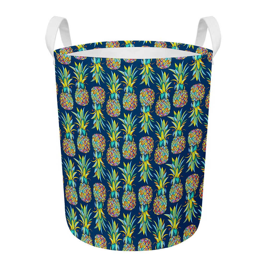 Colorful Pineapple Pattern Print Round Laundry Basket