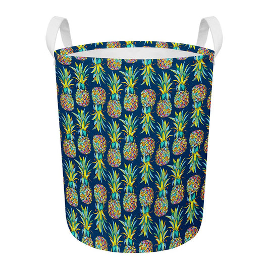 Colorful Pineapple Pattern Print Round Laundry Basket