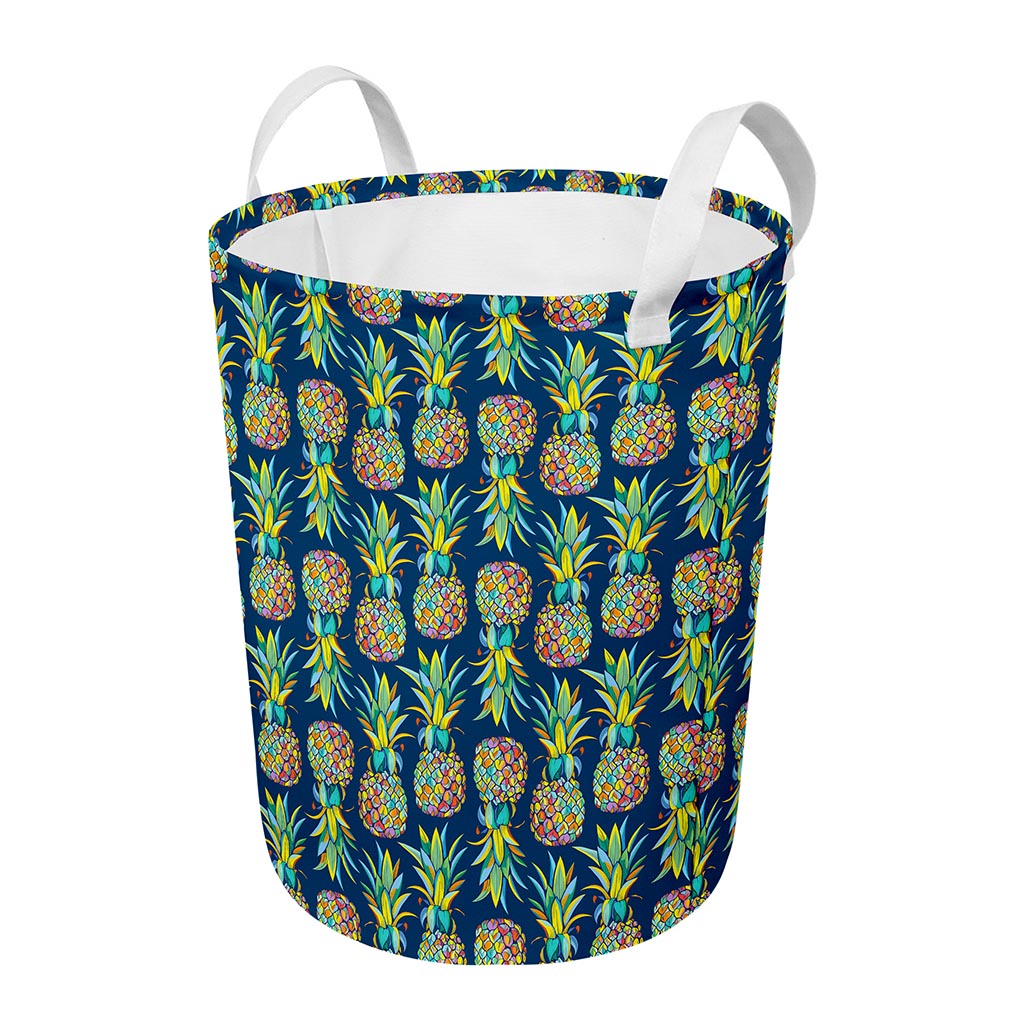 Colorful Pineapple Pattern Print Round Laundry Basket