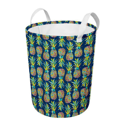 Colorful Pineapple Pattern Print Round Laundry Basket