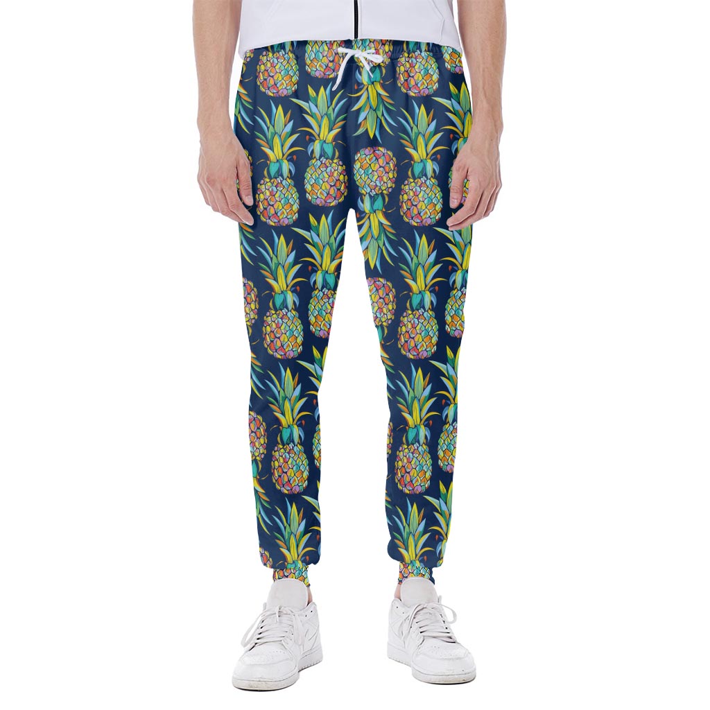 Colorful Pineapple Pattern Print Scuba Joggers