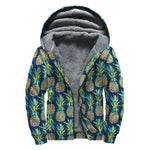 Colorful Pineapple Pattern Print Sherpa Lined Zip Up Hoodie