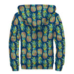 Colorful Pineapple Pattern Print Sherpa Lined Zip Up Hoodie