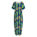 Colorful Pineapple Pattern Print Short Sleeve Long Nightdress