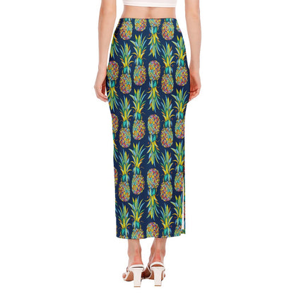 Colorful Pineapple Pattern Print Side Slit Maxi Skirt
