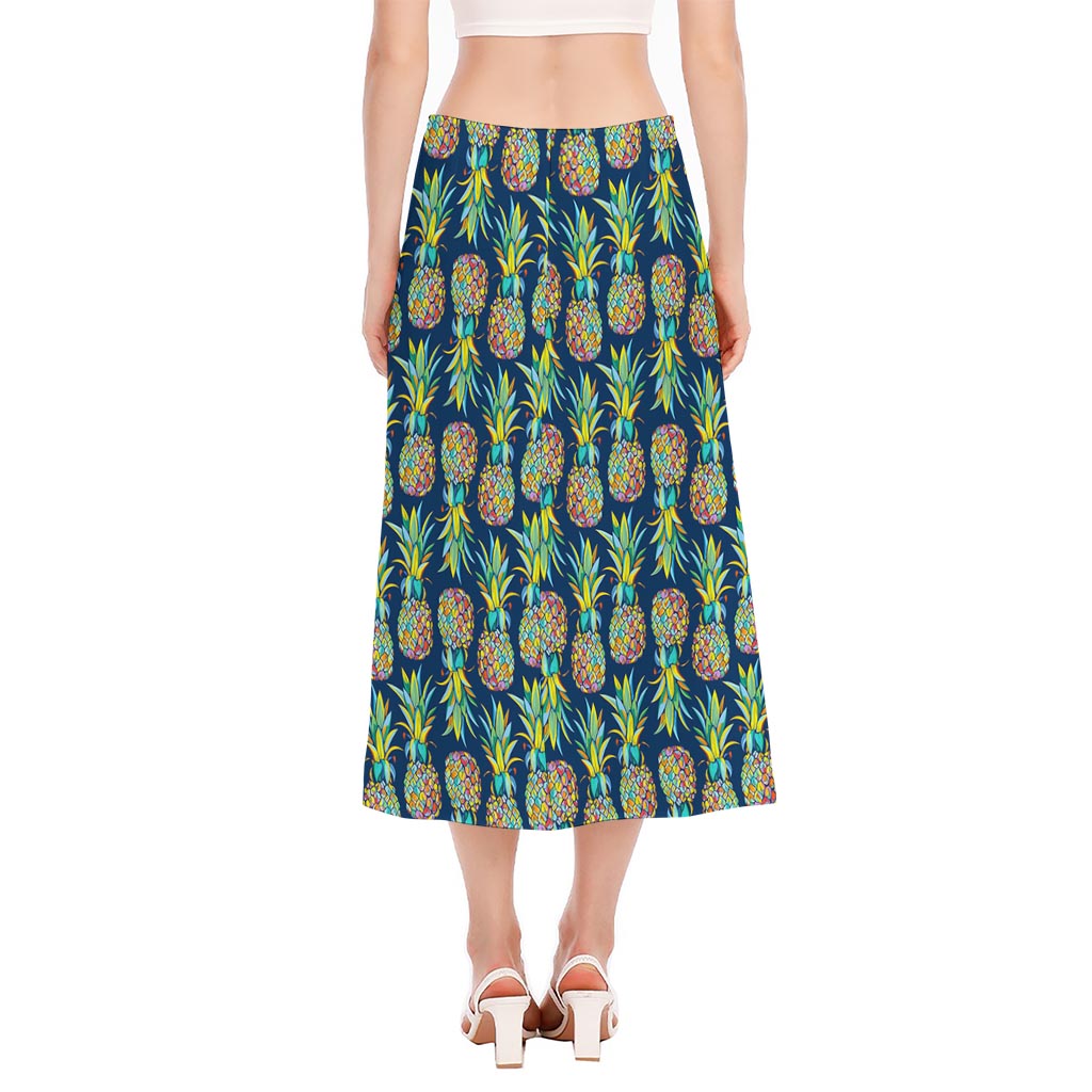 Colorful Pineapple Pattern Print Side Slit Midi Skirt