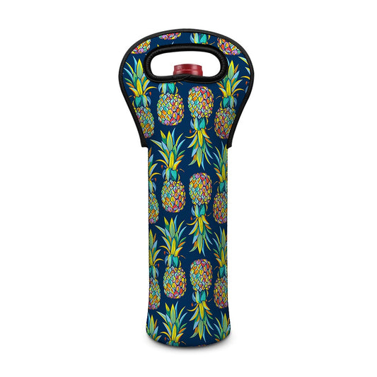 Colorful Pineapple Pattern Print Single Neoprene Wine Tote