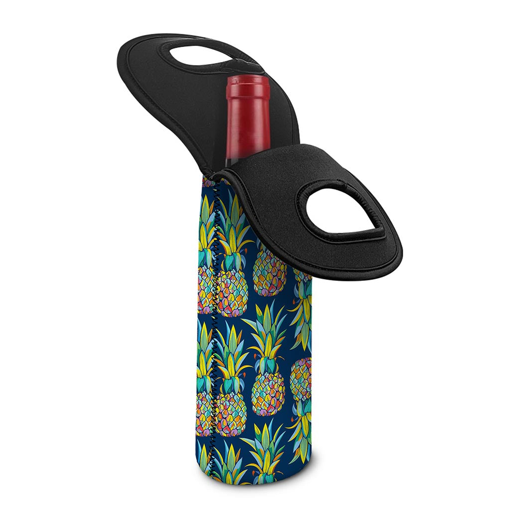 Colorful Pineapple Pattern Print Single Neoprene Wine Tote