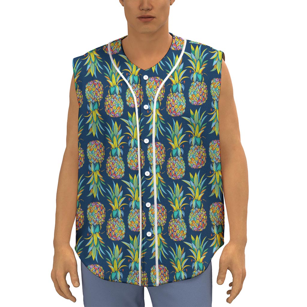 Colorful Pineapple Pattern Print Sleeveless Baseball Jersey