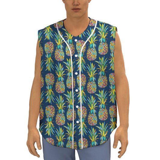 Colorful Pineapple Pattern Print Sleeveless Baseball Jersey