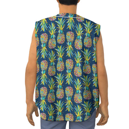 Colorful Pineapple Pattern Print Sleeveless Baseball Jersey