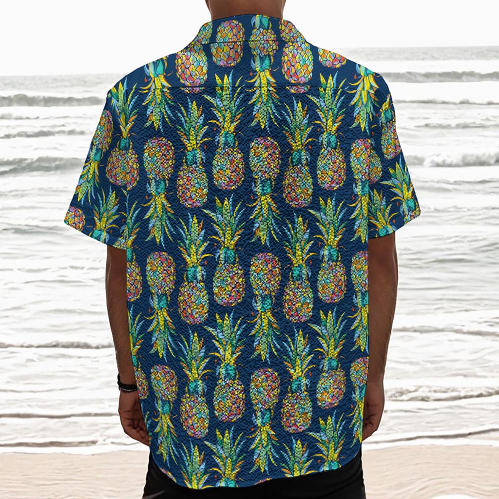 Colorful Pineapple Pattern Print Textured Short Sleeve Shirt