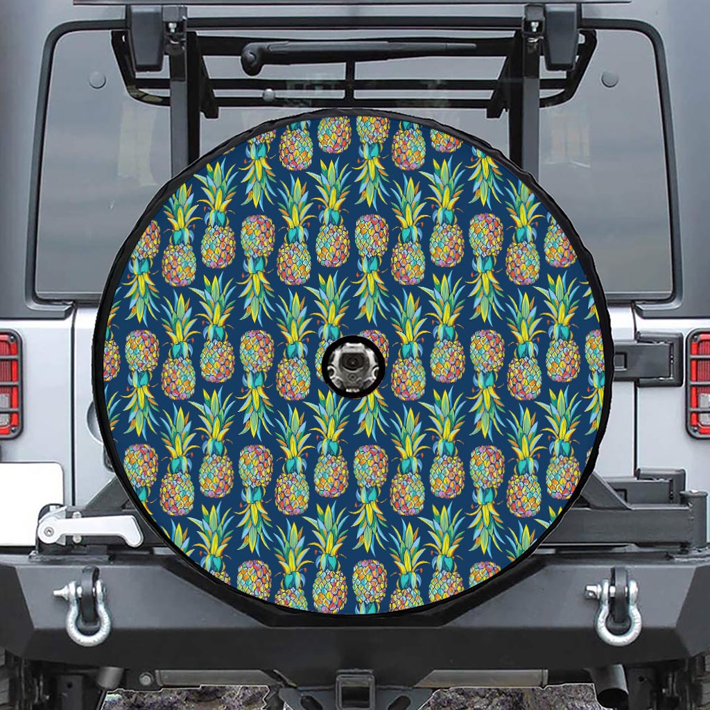 Colorful Pineapple Pattern Print Tire Cover With Camera Hole