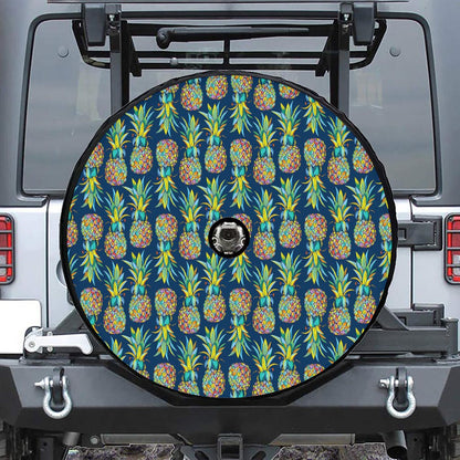 Colorful Pineapple Pattern Print Tire Cover With Camera Hole