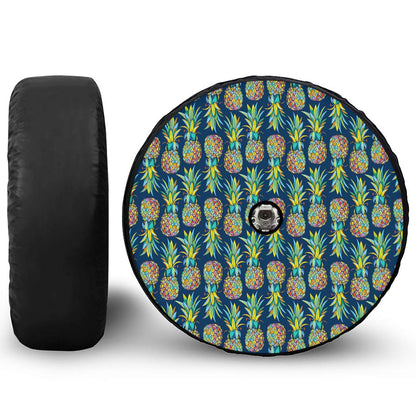 Colorful Pineapple Pattern Print Tire Cover With Camera Hole