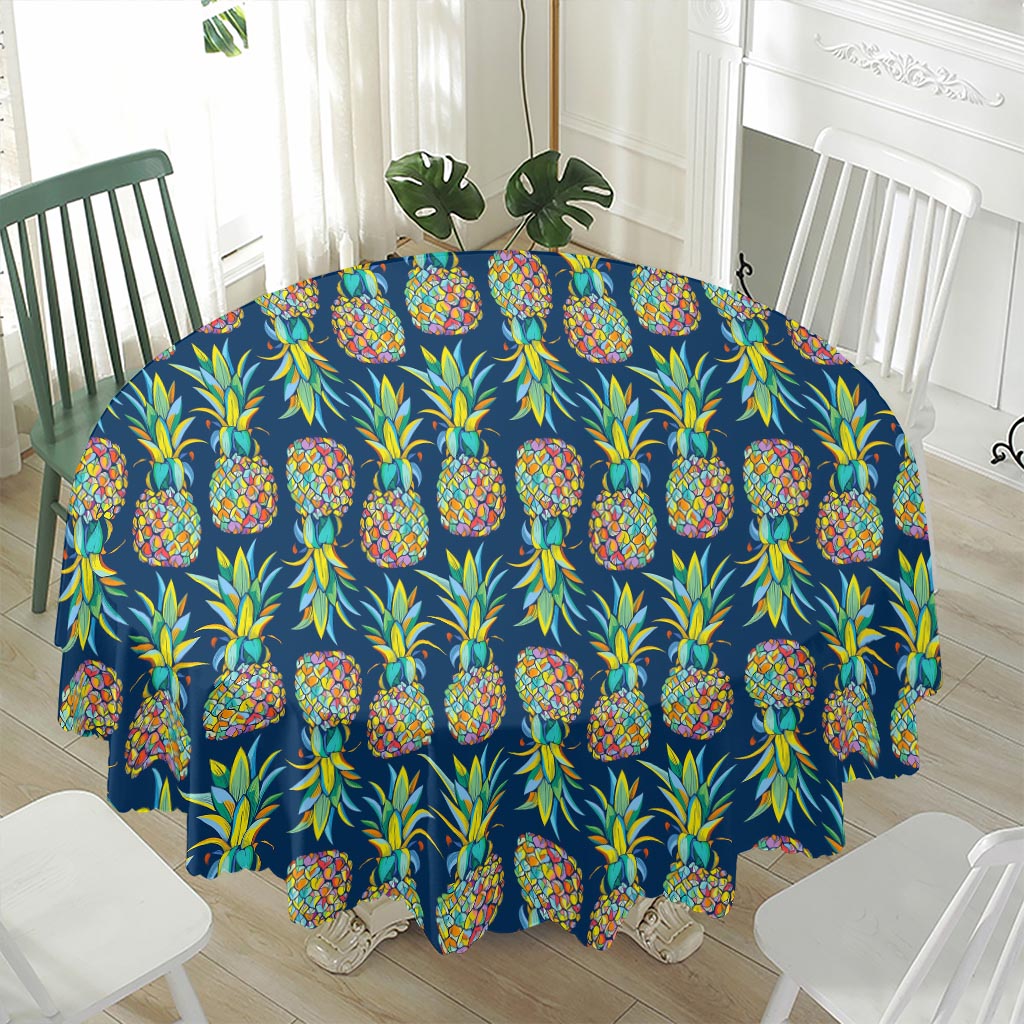 Colorful Pineapple Pattern Print Waterproof Round Tablecloth
