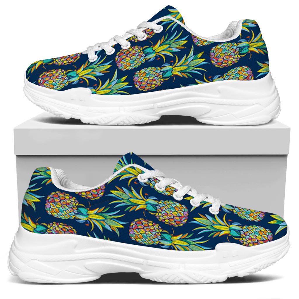 Colorful Pineapple Pattern Print White Chunky Shoes