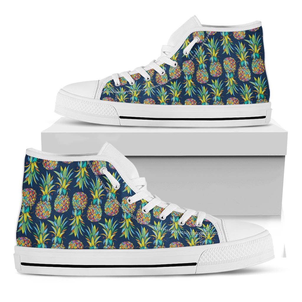 Colorful Pineapple Pattern Print White High Top Sneakers